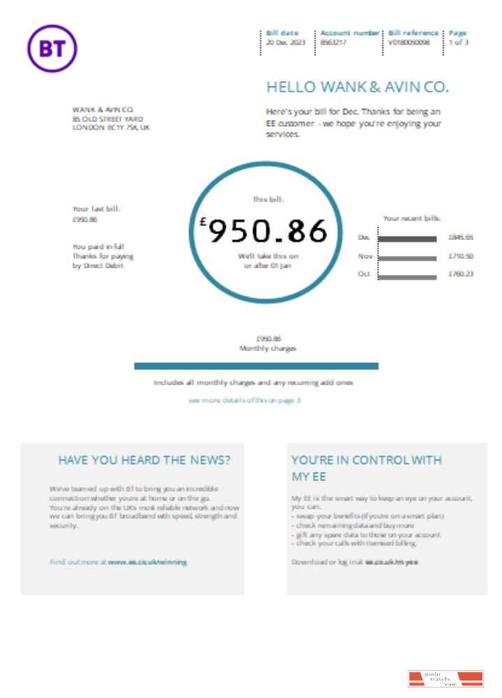 BT utility business bill SCR PSD template